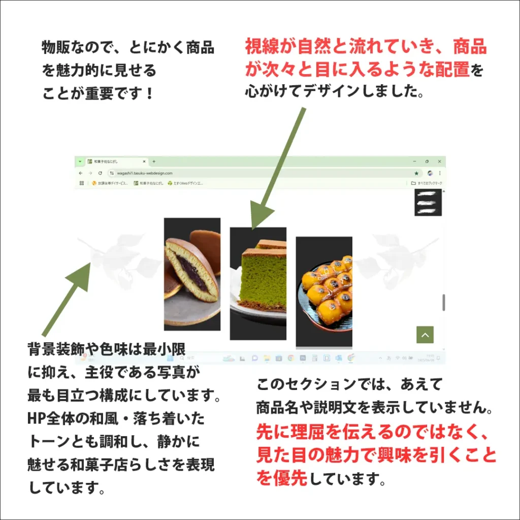 和菓子店のホームページ｜説明よりも先に、写真で魅せる商品構成