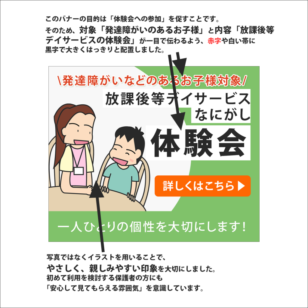 放課後等デイサービス向け｜対象と内容が一目で伝わる、安心感を重視した情報設計